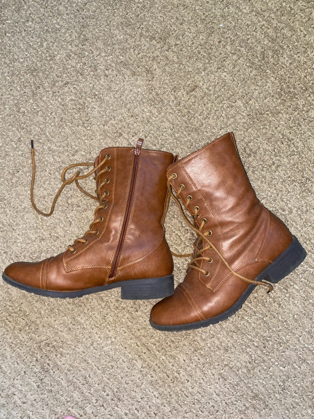 Forever Cognac Lace-Up Mid-Calf Combat Boots